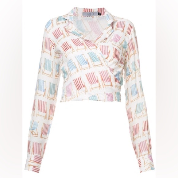 PatBo Deck Chair Print Shirt - White US 4 Blouse RARE Anthropologie - Picture 2 of 7